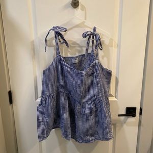 Old Navy Blue and White Gingham Tie Up Peplum Top